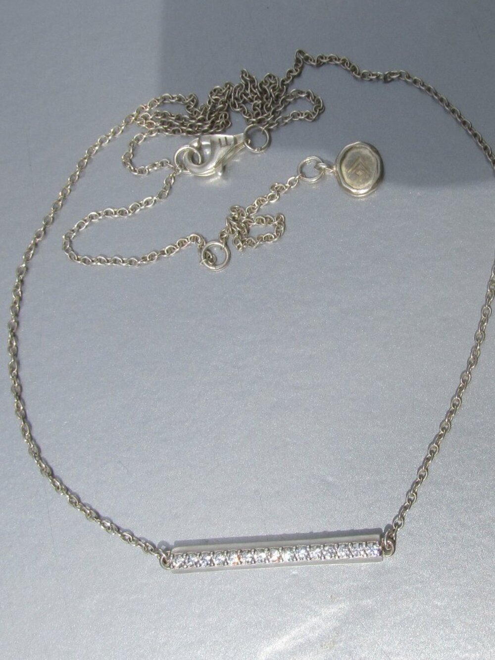 Signed SILPADA Sterling Silver Cubic Zirconia CZ Bar Pendant Necklace